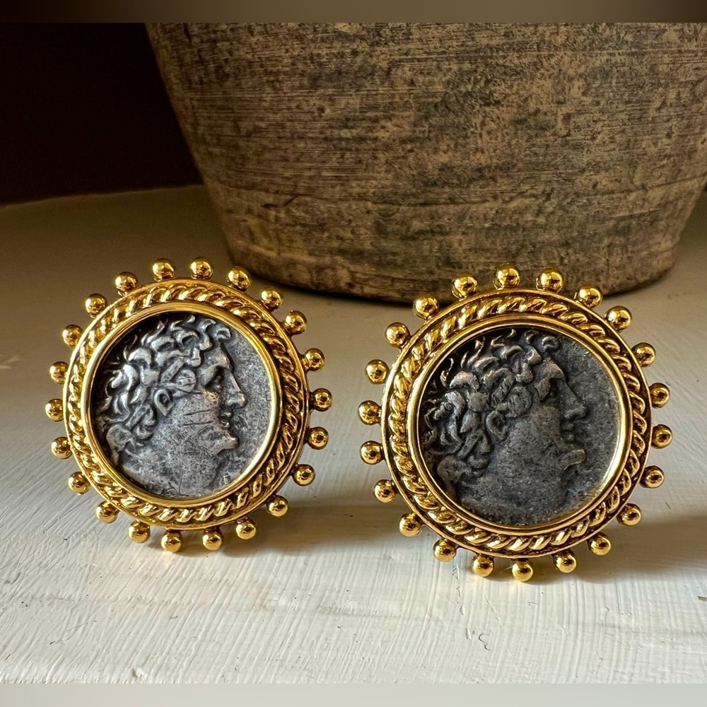 Ancient Egyptian coin earrings 18k plated